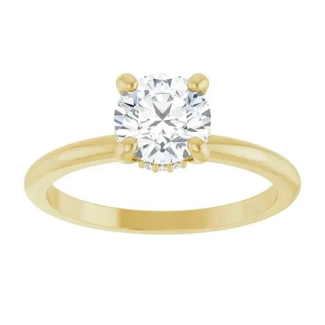1.00-6.00CT Round Brilliant Lab Grown Round Solitaire Engagement Ring with Hidden Halo & Pave Diamond Band in 14k Solid Yellow Gold AG & CO Jewellery