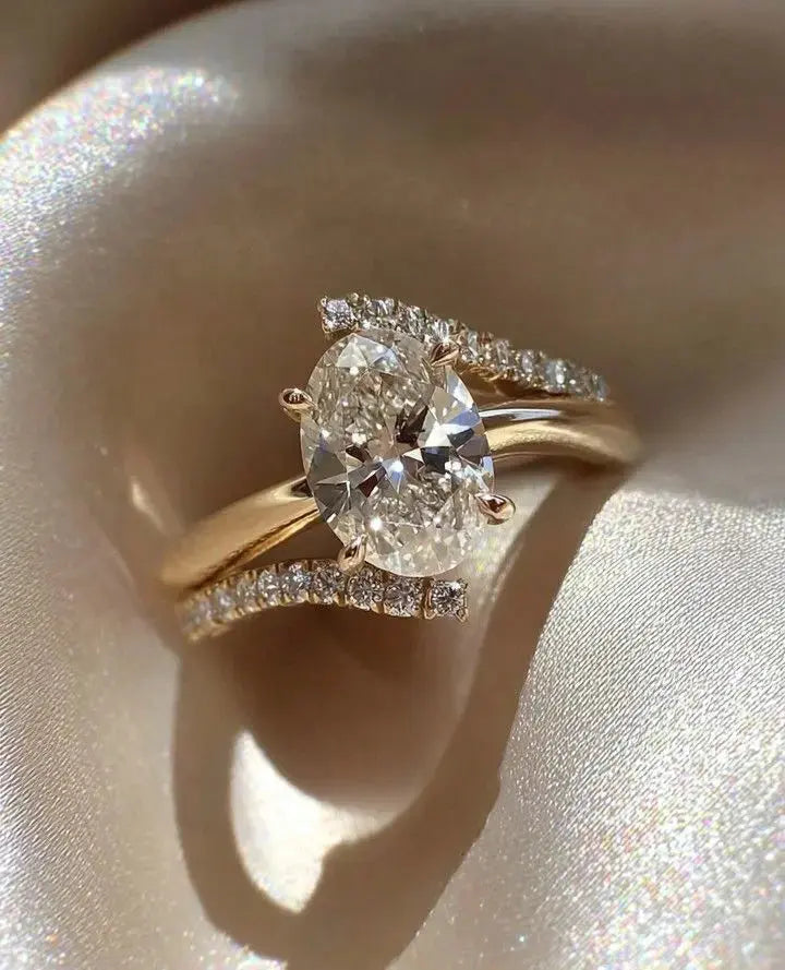 ana - oval solitaire & diamond curve pave band ag & co jewellery