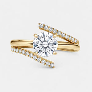 ANA - Round Solitaire & Diamond Curved Pave Band