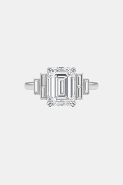 ASHIRA- 5.50CT Bezel Set 7-Stone Lab Diamond Ring with Emerald Centre Stone & Baguette Side Stones AG & CO Jewellery