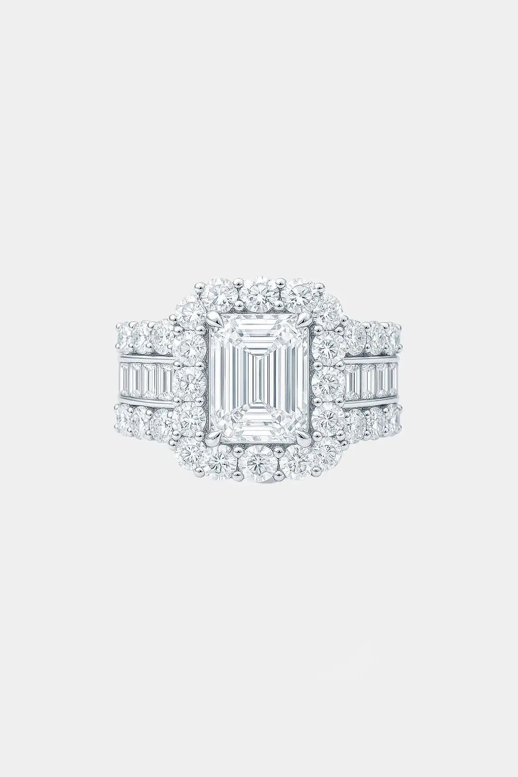 astoria – emerald cut halo engagement ring setting with diamond baguette band ag & co jewellery