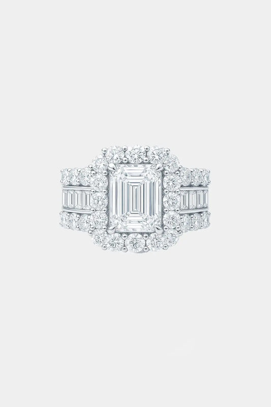 ASTORIA – Emerald Cut Halo Engagement Ring Setting with Diamond Baguette Band AG & CO Jewellery