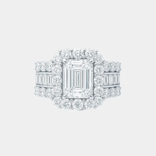 ASTORIA – Emerald Cut Halo Engagement Ring Setting with Diamond Baguette Band AG & CO Jewellery