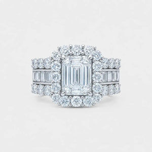 ASTORIA – Emerald Cut Halo Engagement Ring Setting with Diamond Baguette Band
