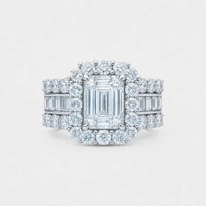 ASTORIA – Emerald Cut Halo Engagement Ring Setting with Diamond Baguette Band AG & CO Jewellery