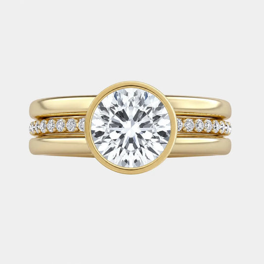 Amara Round Brilliant Diamond Triple Band Bezel Engagement Ring AG & CO Jewellery