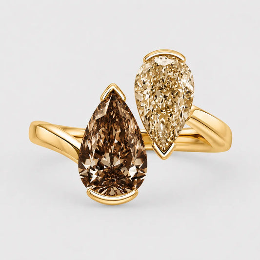 Amara Toi et Moi Natural Brown & Champagne Diamond Ring in 18K Yellow Gold