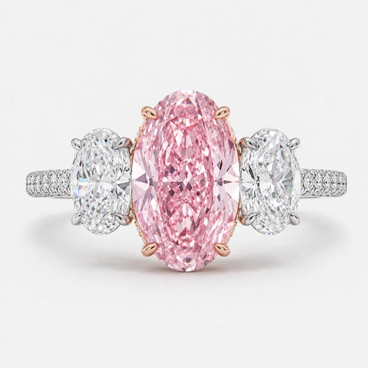 Aurelia Pink Diamond Three Stone Oval Engagement Ring