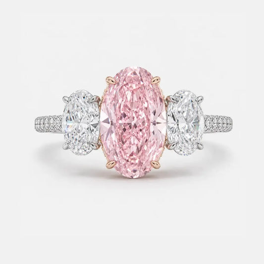 Aurelia Pink Diamond Three Stone Oval Engagement Ring AG & CO Jewellery