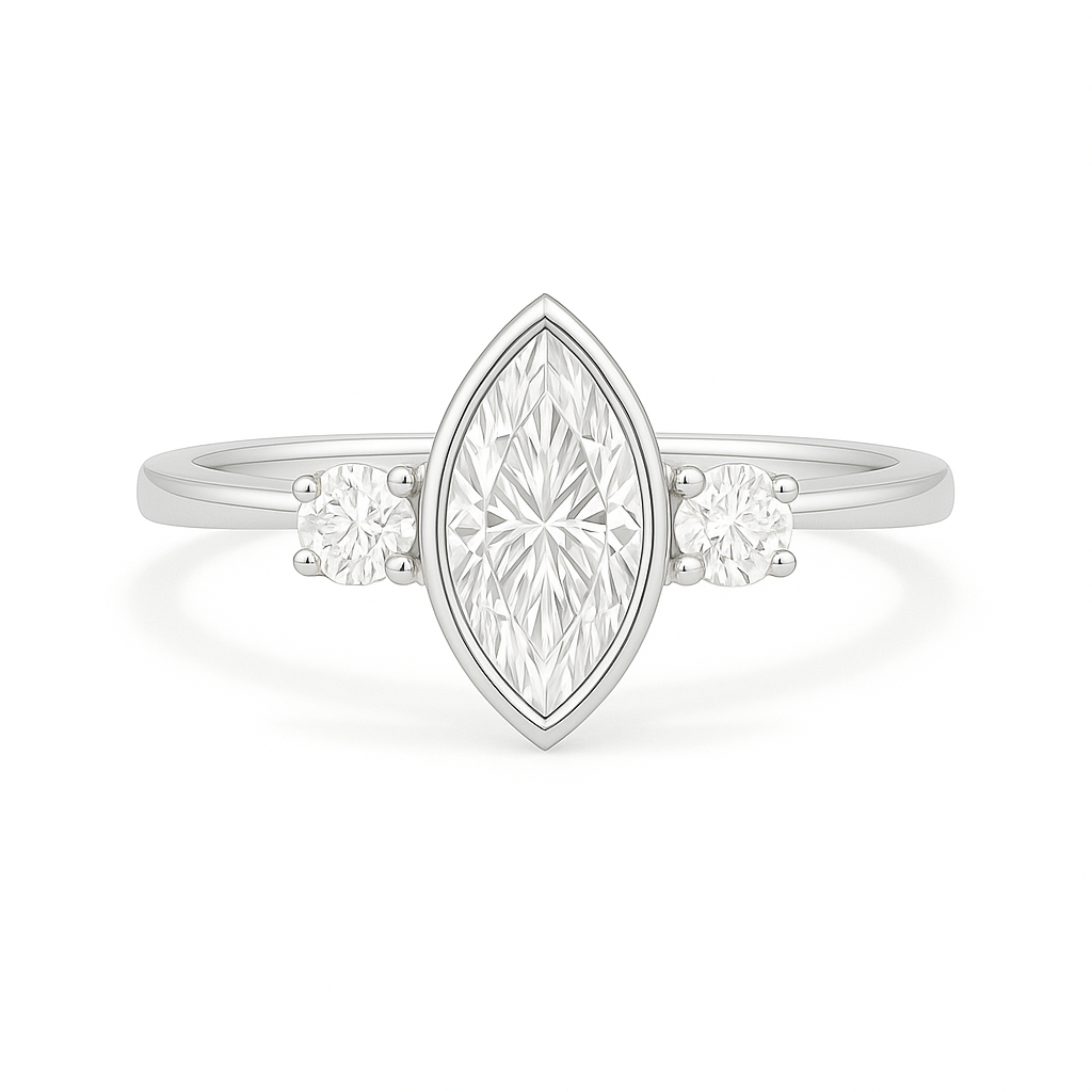 The Aureline - Marquise Bezel Set Engagement Ring with Round Accents AG & CO Jewellery