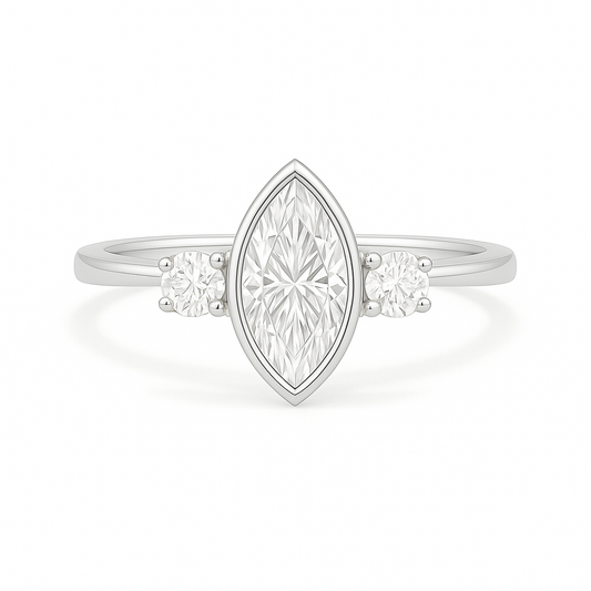 The Aureline - Marquise Bezel Set Engagement Ring with Round Accents AG & CO Jewellery