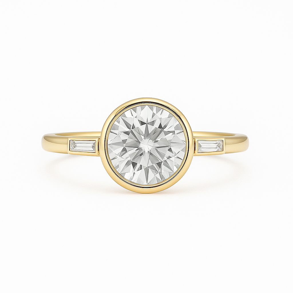 Bonita - Round Bezel with Baguette Side Stones AG & CO Jewellery