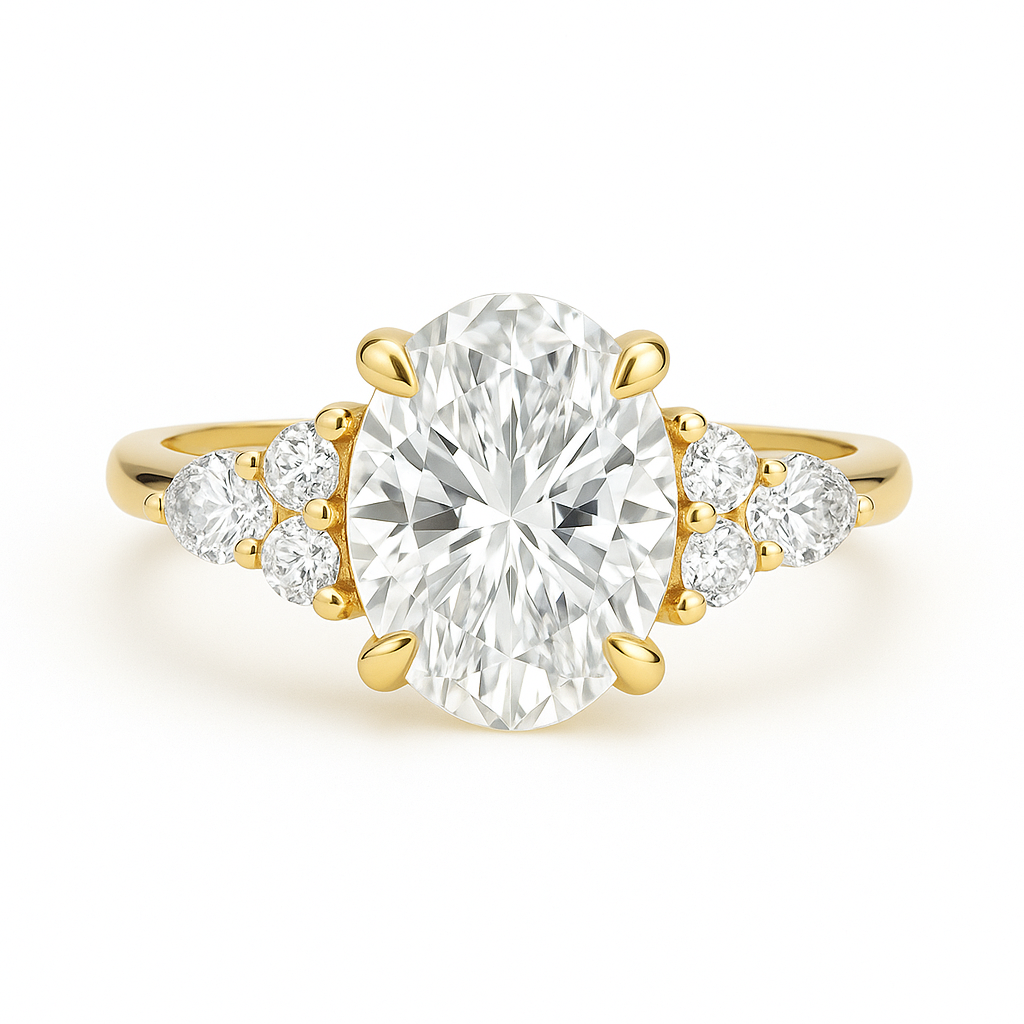 georgia 4 claw oval with accent stones engagement ring 18k yellow gold ag & co jewellery