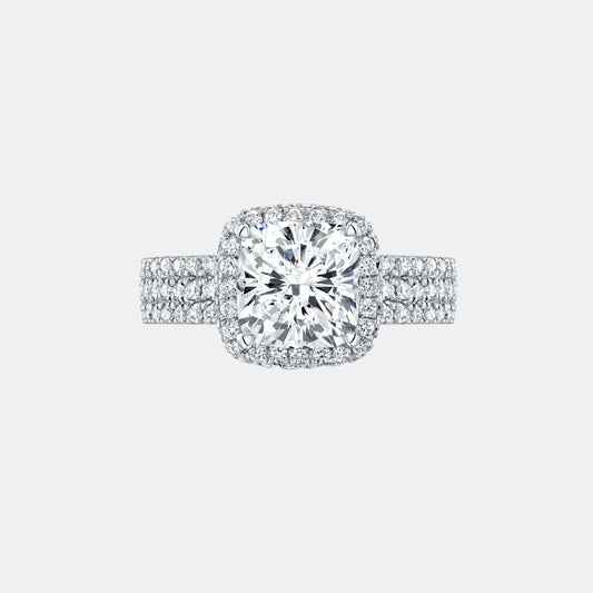 BELLARIA – Cushion Halo Engagement Ring Setting with Triple Pavé Band in White Gold AG & CO Jewellery