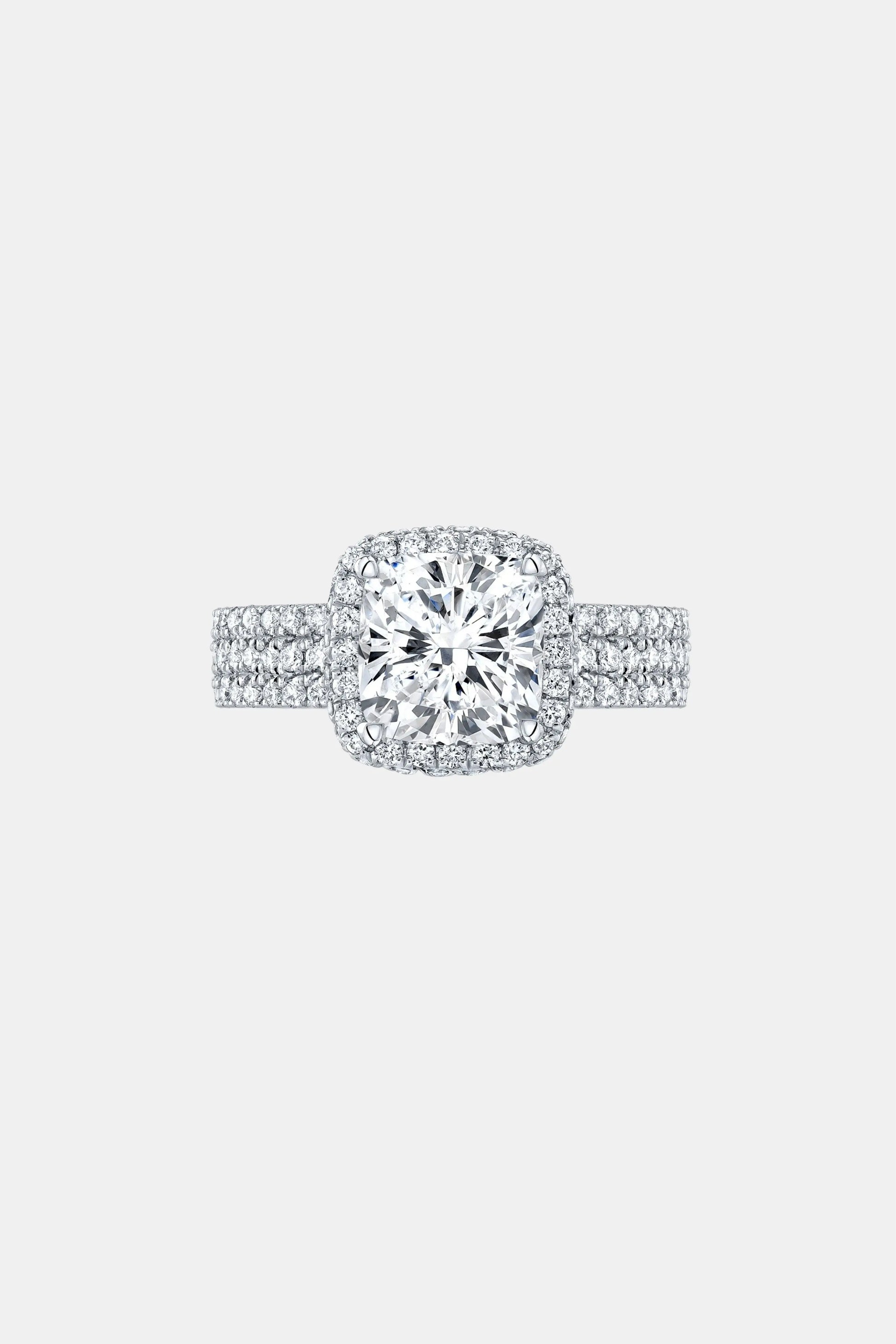 BELLARIA – Cushion Halo Engagement Ring Setting with Triple Pavé Band in White Gold AG & CO Jewellery