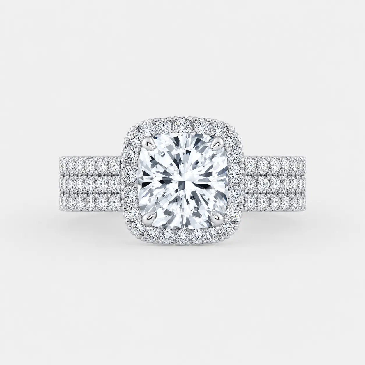 BELLARIA – Cushion Halo Engagement Ring Setting with Triple Pavé Band in White Gold AG & CO Jewellery