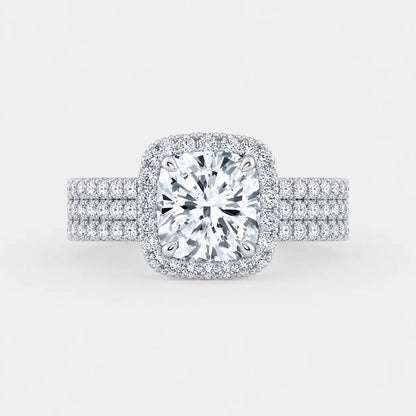 BELLARIA – Cushion Halo Engagement Ring Setting with Triple Pavé Band in White Gold AG & CO Jewellery