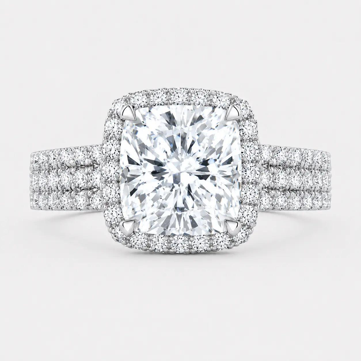 BELLARIA – Cushion Halo Engagement Ring Setting with Triple Pavé Band in White Gold AG & CO Jewellery