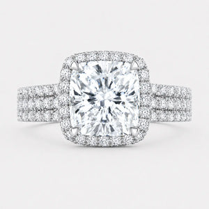 BELLARIA – Cushion Halo Engagement Ring Setting with Triple Pavé Band in White Gold