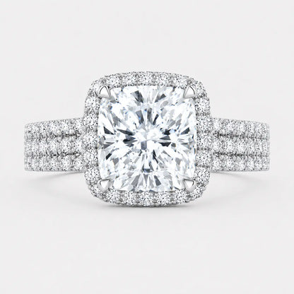 BELLARIA – Cushion Halo Engagement Ring Setting with Triple Pavé Band in White Gold AG & CO Jewellery