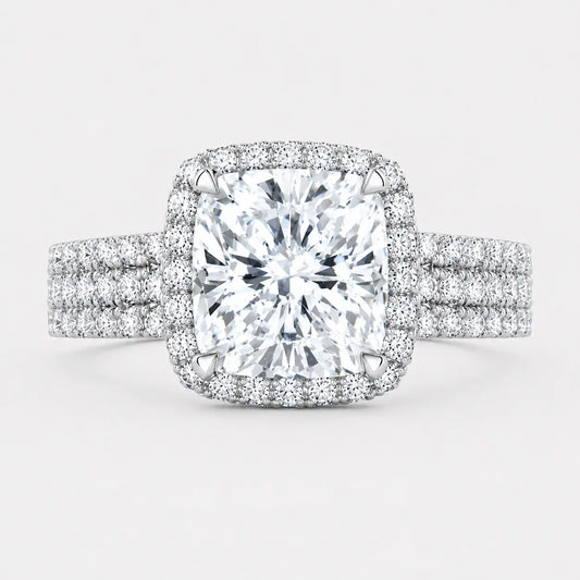 BELLARIA – Cushion Halo Engagement Ring Setting with Triple Pavé Band in White Gold AG & CO Jewellery