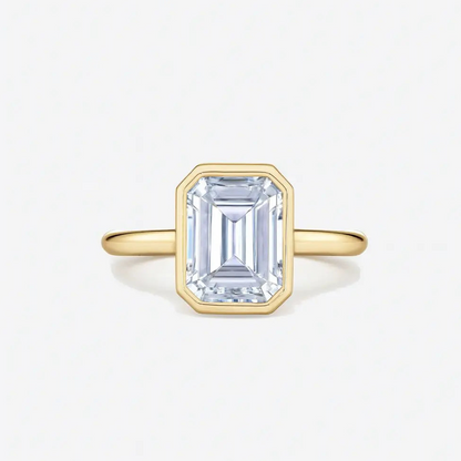 Bezel Emerald Engagement Ring 18K Solid Yellow Gold AG & CO Jewellery