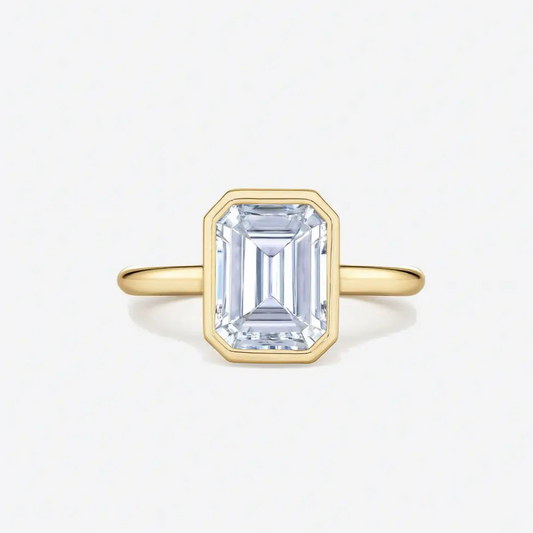 Bezel Emerald Engagement Ring 18K Solid Yellow Gold AG & CO Jewellery