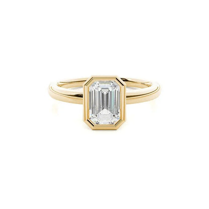 Bezel Emerald Engagement Ring 18K Solid Yellow Gold - AG & CO Jewellery