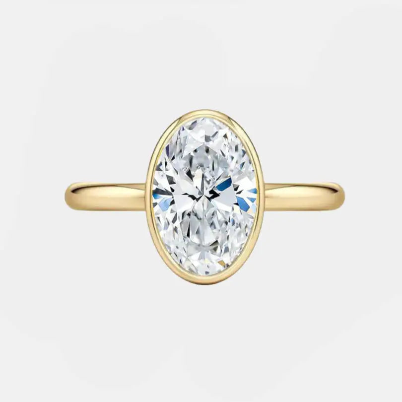 Bezel Oval Engagement Ring 18K Solid Yellow Gold AG & CO Jewellery