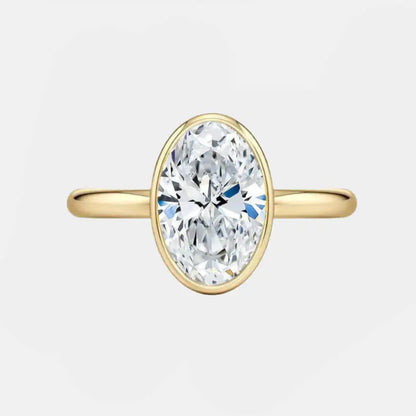 Bezel Oval Engagement Ring 18K Solid Yellow Gold AG & CO Jewellery