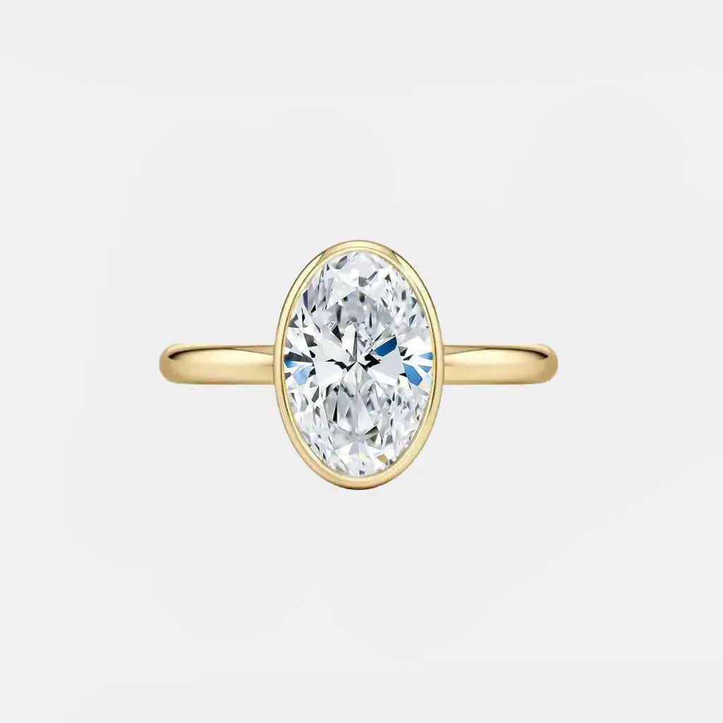 Bezel Oval Solitaire Engagement Ring – 18K Yellow Gold (1ct–10ct) AG & CO Jewellery