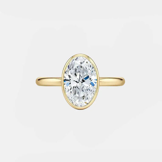 Bezel Oval Solitaire Engagement Ring – 18K Yellow Gold (1ct–10ct) AG & CO Jewellery