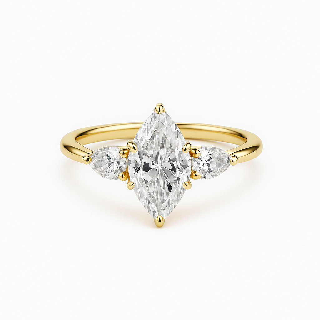 2.00ct marquise trilogy lab diamond engagement ring with pear side stones 14k gold (e color, vs1, igi) ag & co jewellery