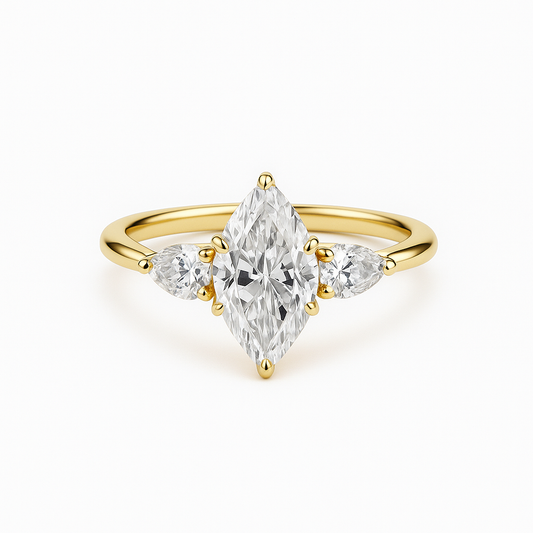 2.00CT Marquise Trilogy Lab Diamond Engagement Ring with Pear Side Stones 14K Gold (E Color, VS1, IGI) AG & CO Jewellery