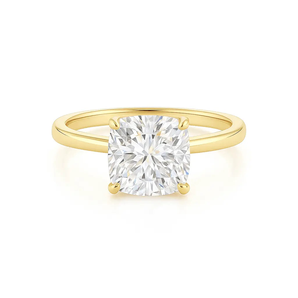 Cushion Solitaire Cathedral Lab Grown Diamond Engagement Ring 14K Solid Yellow Gold - AG & CO Jewellery