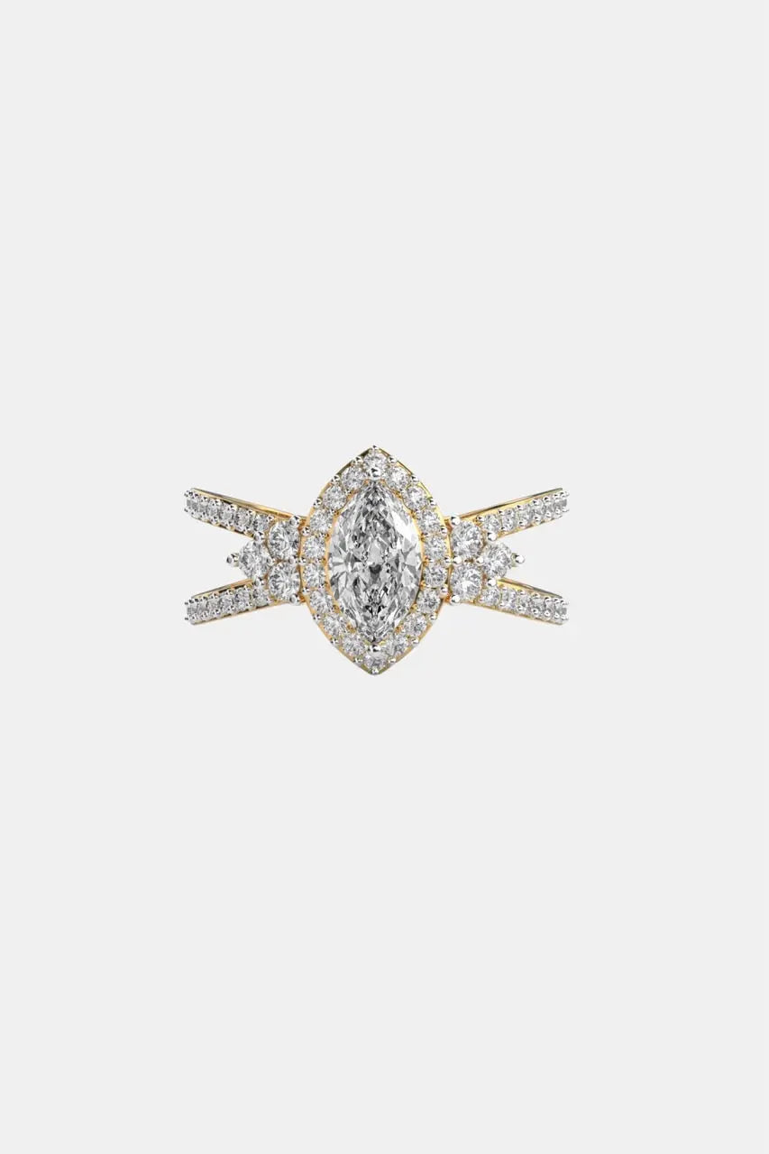 CARMINE - Halo Marquise Ring with Cross-over Pave Band AG & CO Jewellery