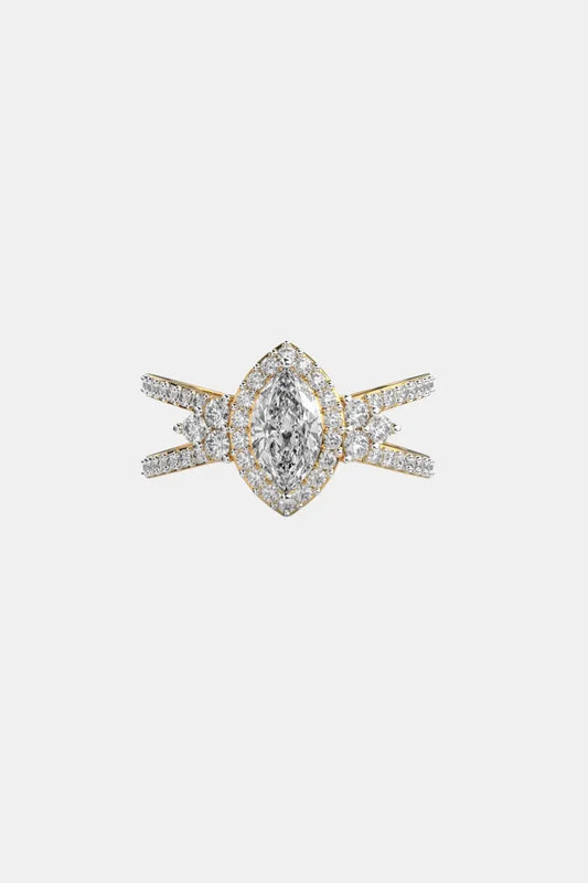 CARMINE - Halo Marquise Ring with Cross-over Pave Band AG & CO Jewellery