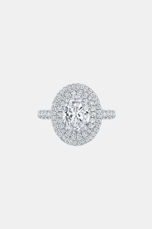 CASSIA – Oval Cut Double Halo Engagement Ring Setting in White Gold AG & CO Jewellery