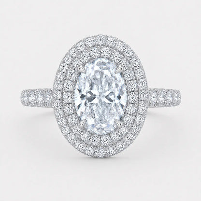 CASSIA – Oval Cut Double Halo Engagement Ring Setting in White Gold AG & CO Jewellery