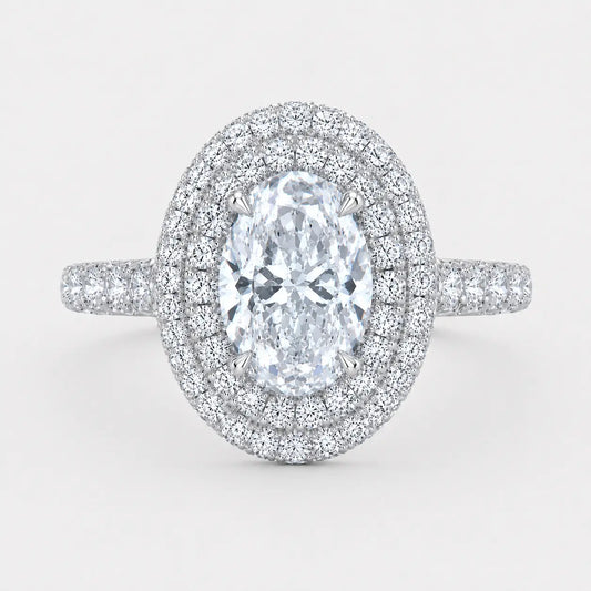 CASSIA – Oval Cut Double Halo Engagement Ring Setting in White Gold AG & CO Jewellery