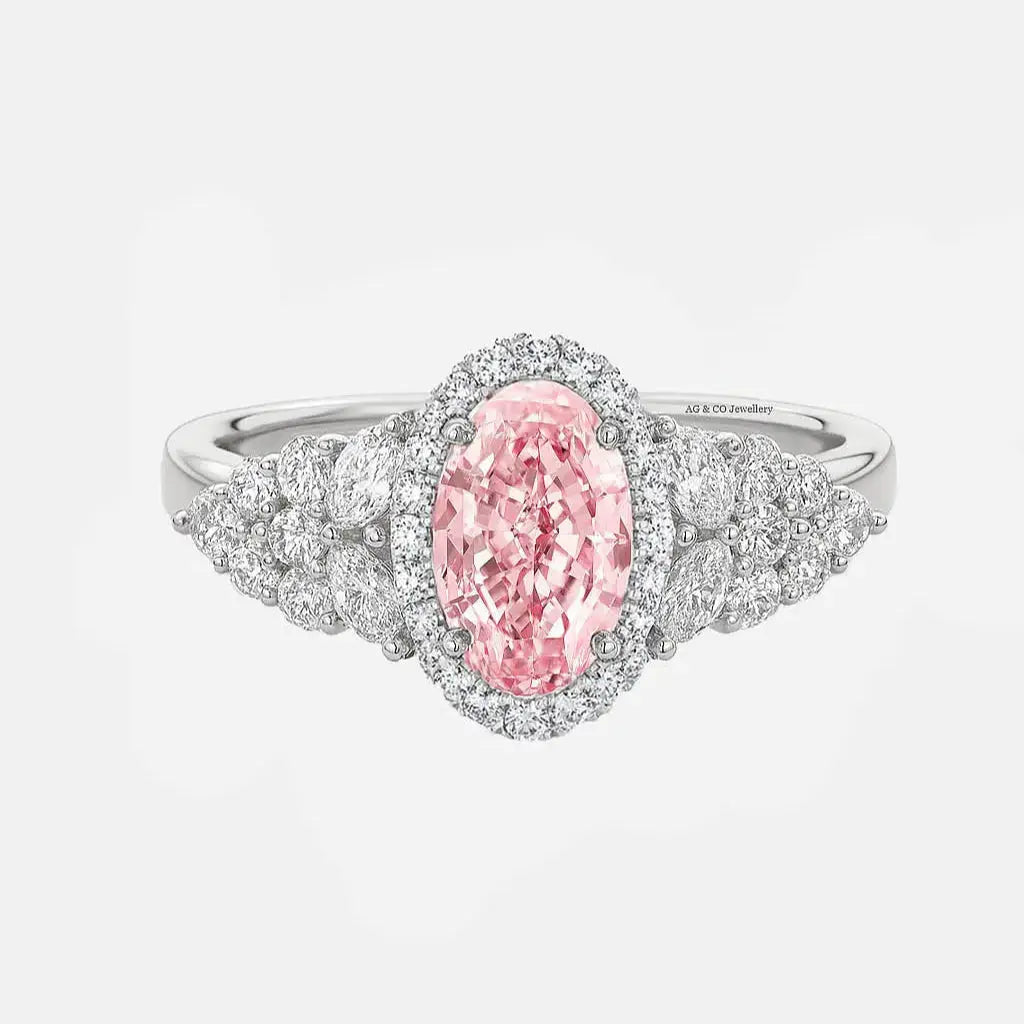 celestina – pink oval diamond with side marquise diamond cluster ag & co jewellery