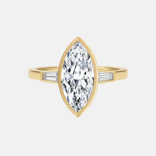 CLARISSE marquise & baguette trilogy bezel ring AG & CO Jewellery