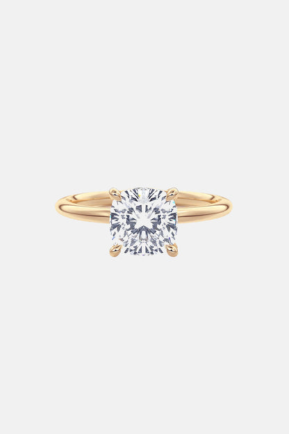 Cushion Solitaire Cathedral Lab Grown Diamond Engagement Ring 14K Solid Yellow Gold AG & CO Jewellery