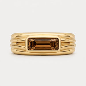 Canyon Natural Brown Diamond Emerald Cut Ribbed Statement Ring