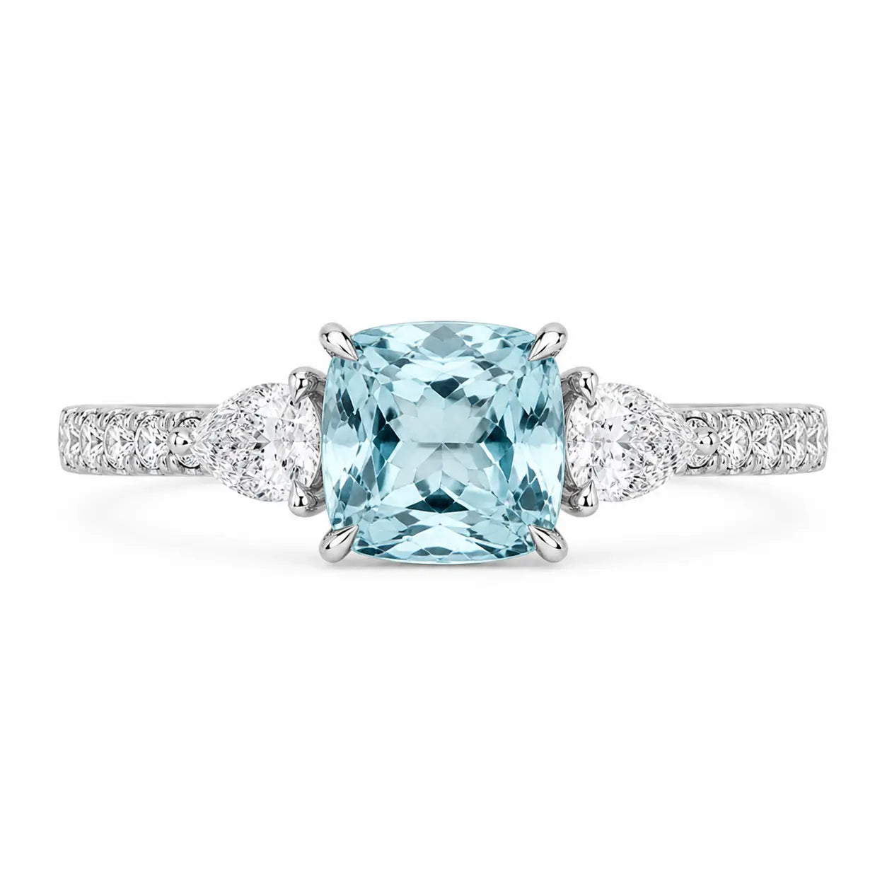Celeste Aquamarine Cushion & Pear Diamond Ring
