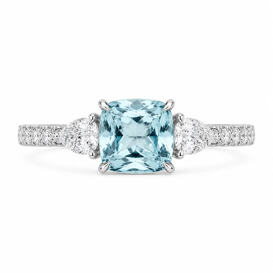 Celeste Aquamarine Cushion & Pear Diamond Ring