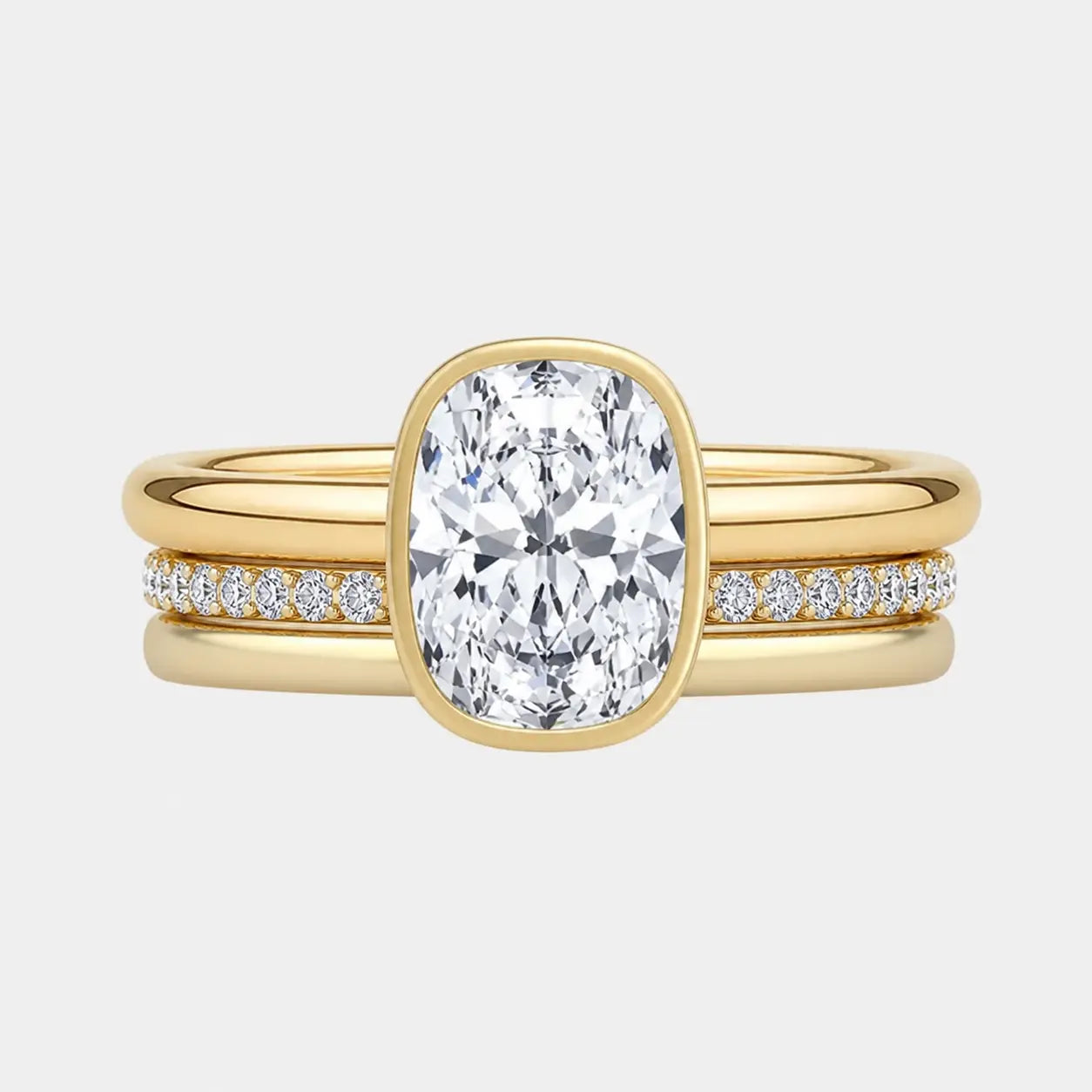 Celeste Cushion Triple Band Bezel Engagement Ring AG & CO Jewellery