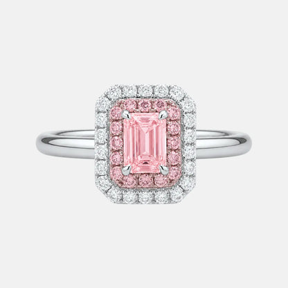 Celeste Pink Emerald Cut Diamond Double Halo Engagement Ring AG & CO Jewellery