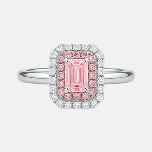 Celeste Pink Emerald Cut Diamond Double Halo Engagement Ring