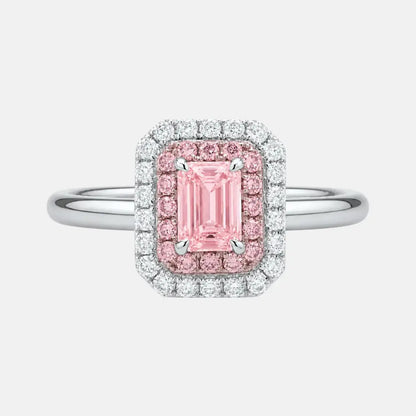 Celeste Pink Emerald Cut Diamond Double Halo Engagement Ring AG & CO Jewellery